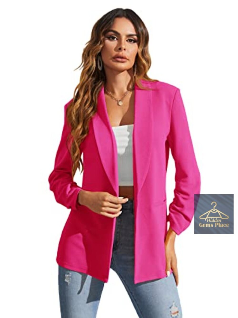 WDIRARA Long Sleeve Open Front Blazer Casual Work Office Jacket